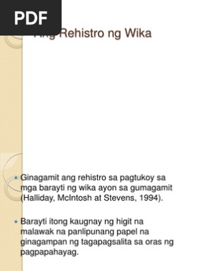 Ang Rehistro Ng Wika Pdf