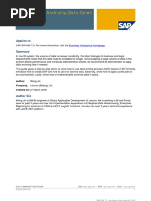 SAP BW 7.0-Archiving Data Guide by DAP