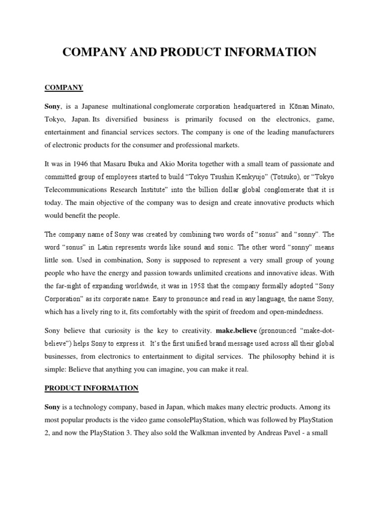 Company and Product Information Sony PDF Sony Storage Media