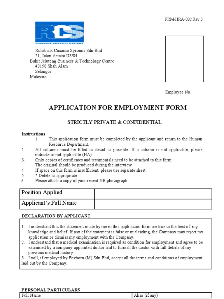 RCS Application For Employment Form | PDF | Salary | Government
