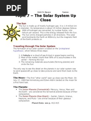 Topic 7 The Solar System Up Close Solar System Space Probe