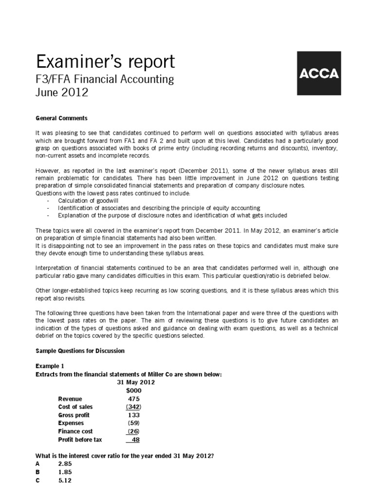 Examiner's Report: F3/FFA Financial Accounting June 2012 | PDF
