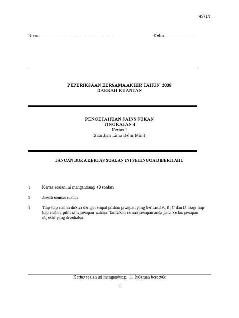 Soalan Sains Sukan T4 2008 Pdf