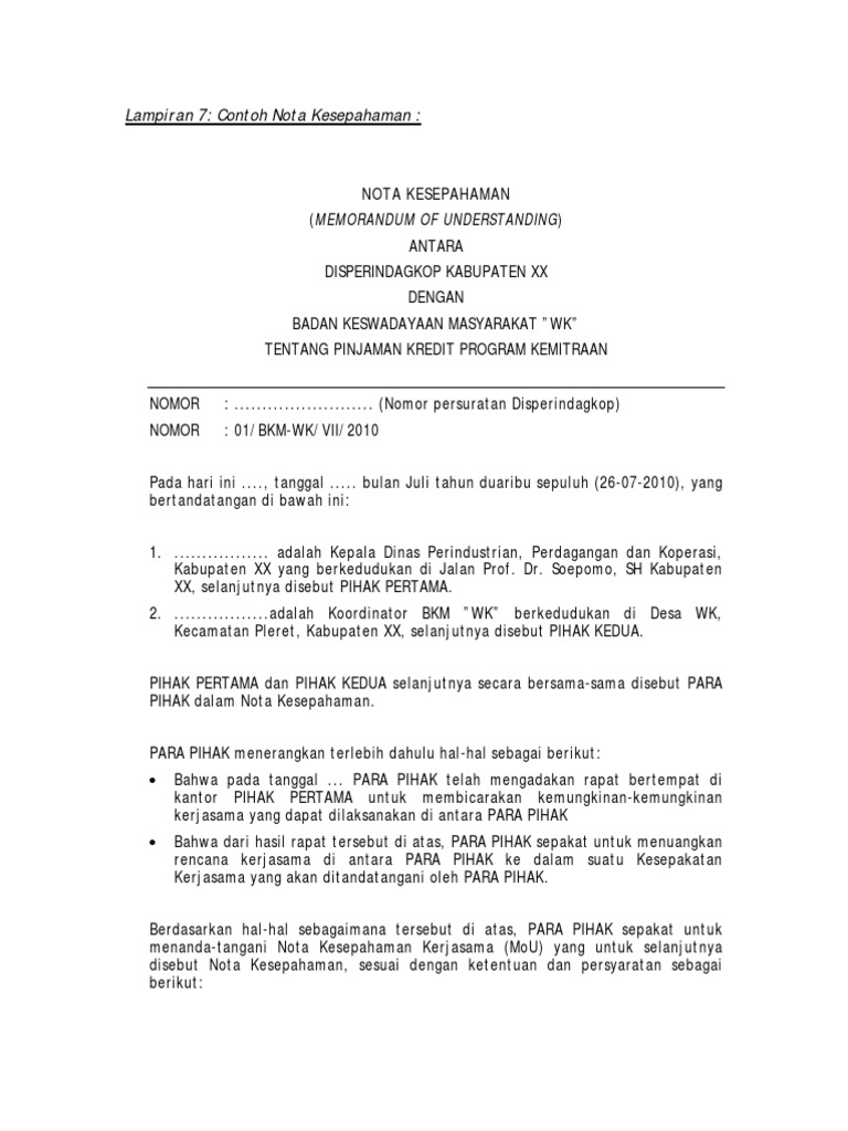 Lamp7-Contoh Nota Kesepahaman Pengertian Pokok Dan Teknik ...