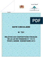 NOTE CIRCULAIRE
N° 721
RELATIVE AUX DISPOSITIONS FISCALES
DE LA LOI DE FINANCES N° 115-12
POUR L'ANNEE BUDGETAIRE 2013