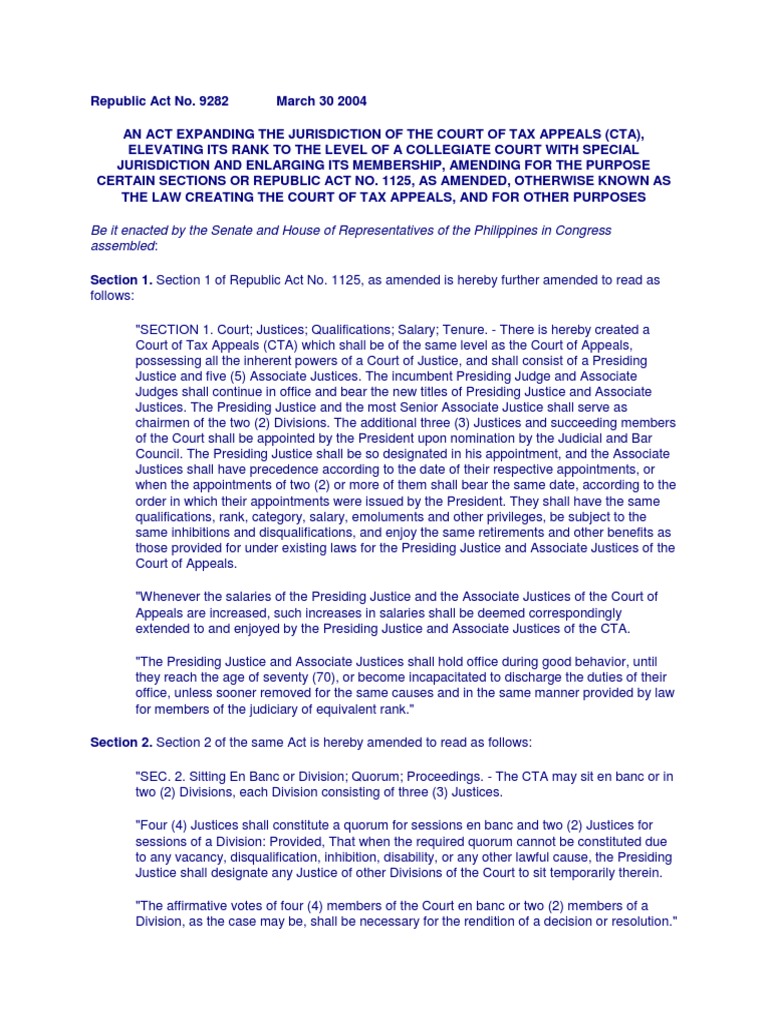 Ra 9282 | PDF | Jurisdiction | Judge