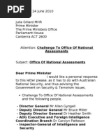 Letter to Prime Minister Julia Gillard MHR
