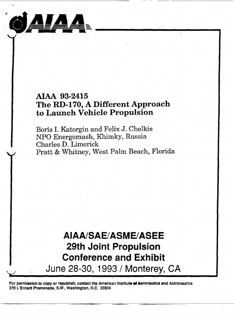 The RD 170 A Different Approach PDF Rocket Propellant Rocket