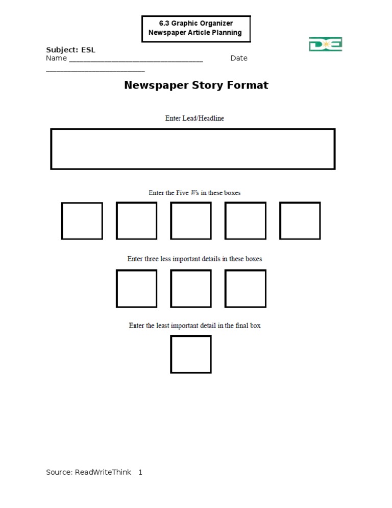 6.3 Graphic Organizer - Newspaper Article Planning | PDF | Art