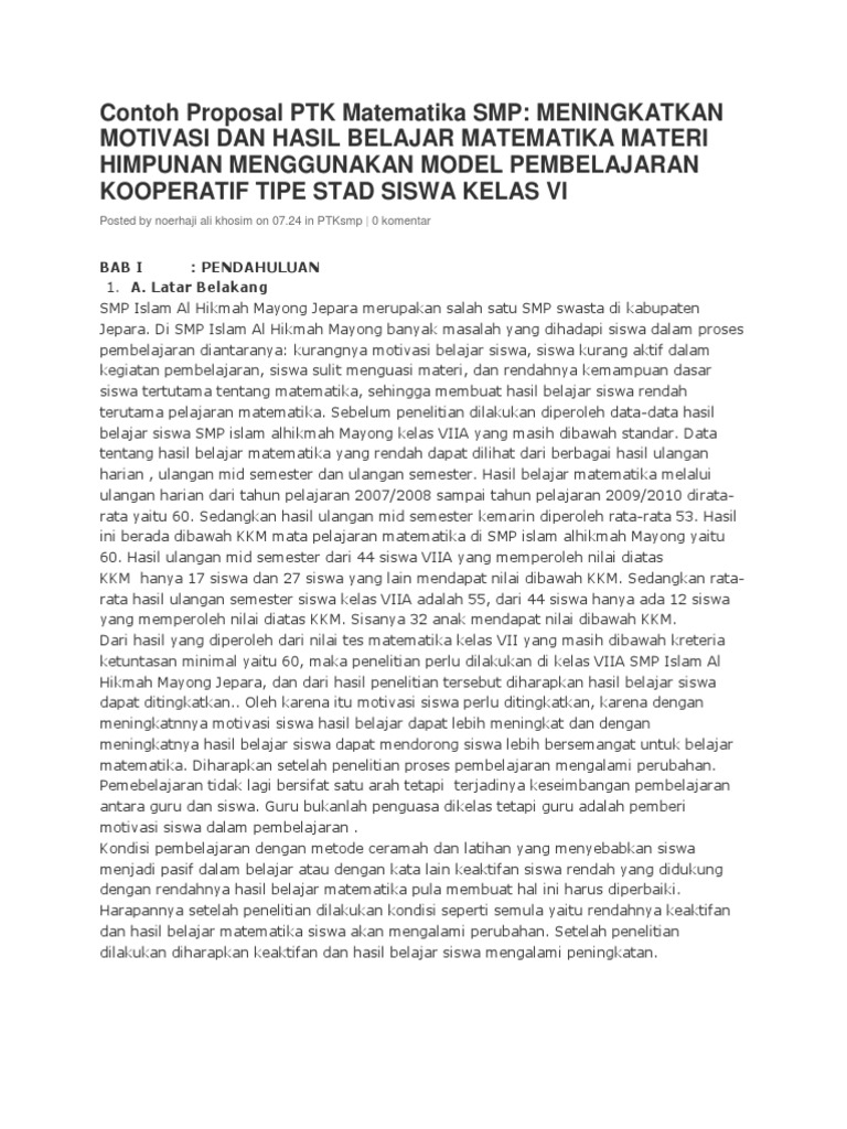 Contoh Proposal Ptk Matematika Smp