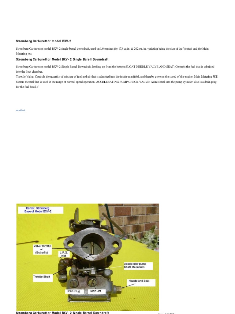 Exploded View and Component Details of a Stromberg Carburettor Model
