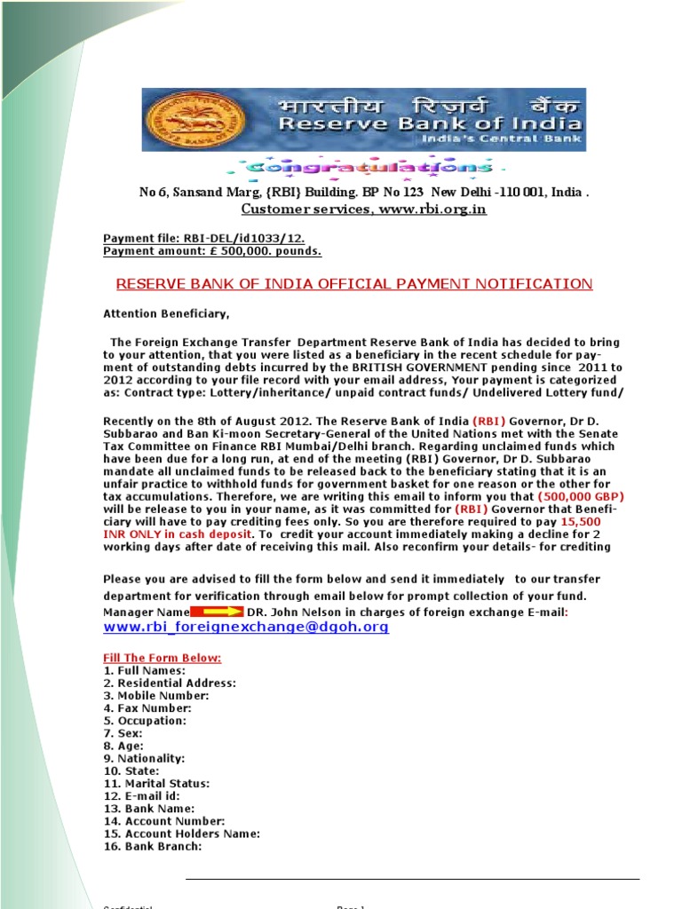 RBI Fund Release Notification | PDF | Reserve Bank Of India | Reserve ...