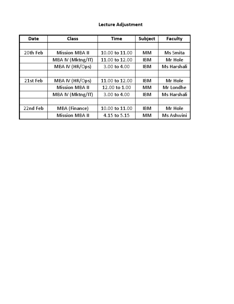MBA Class Schedule Updates | PDF | Career & Growth