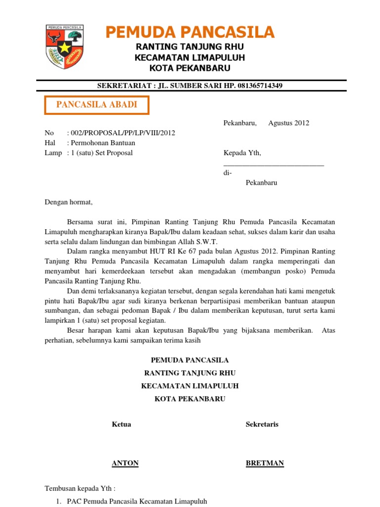 Contoh Surat Pengunduran Diri Organisasi Pemuda Pancasila