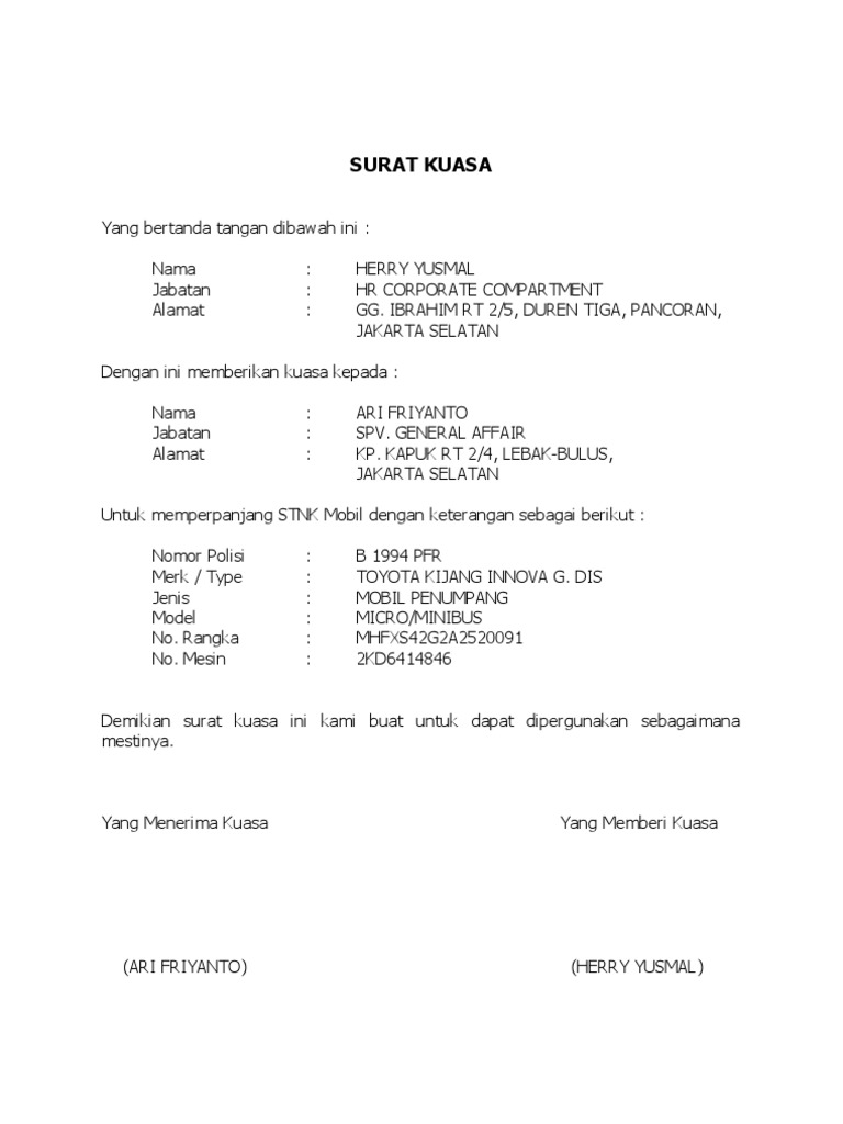 Draft Surat Kuasa Stnk