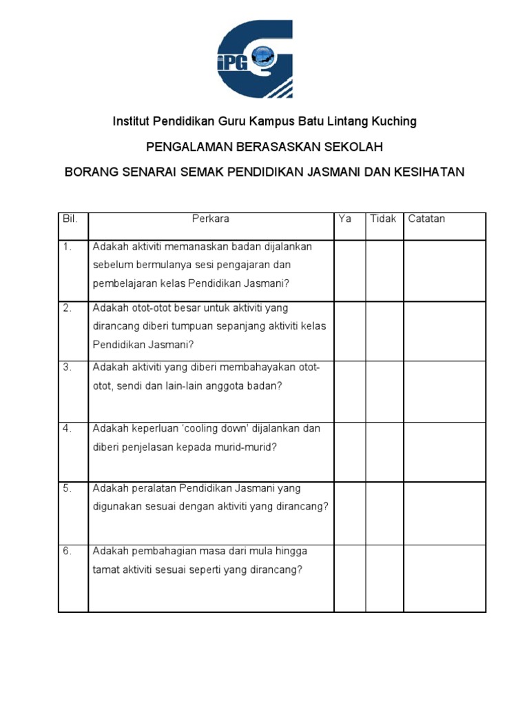 Borang Senarai Semak Pdf