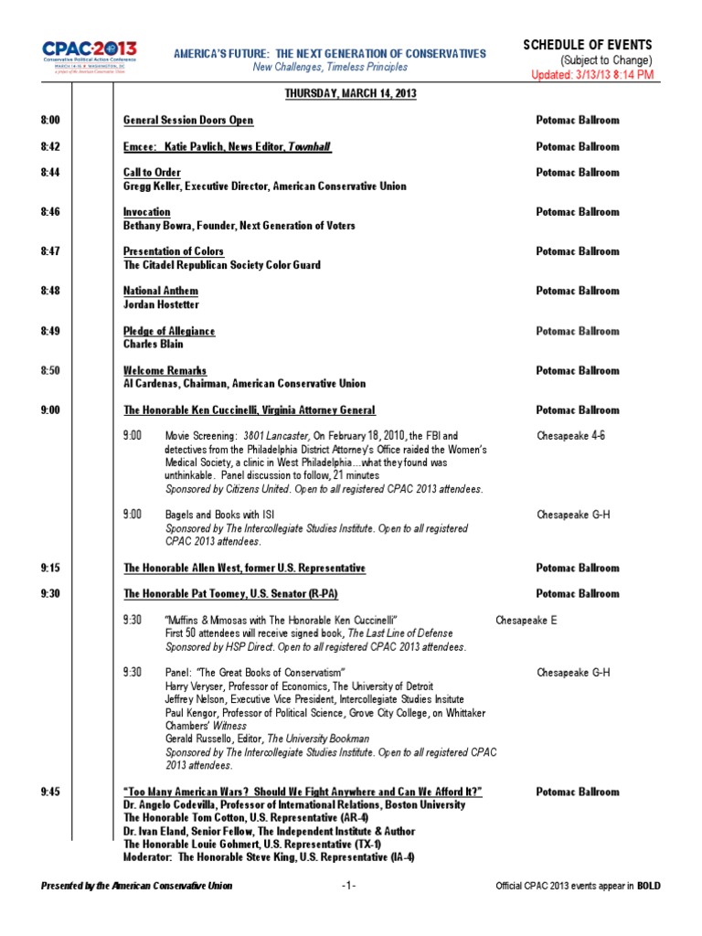 CPAC Schedule PDF Conservatism In The United States Political