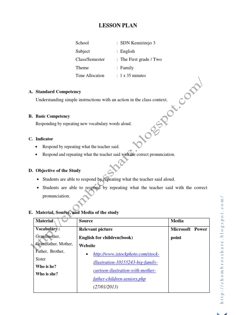 Lesson Plan Sd Tema Family Lesson Plan Applied Psychology