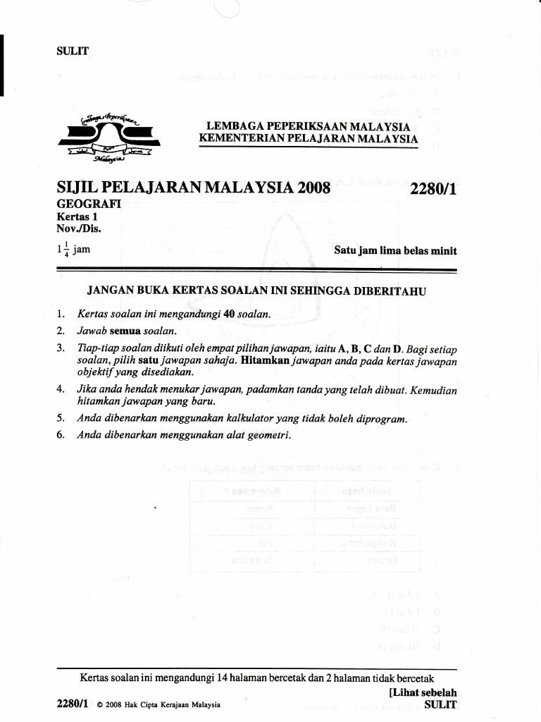 Geografi SPM 2008-Kertas 1 | PDF