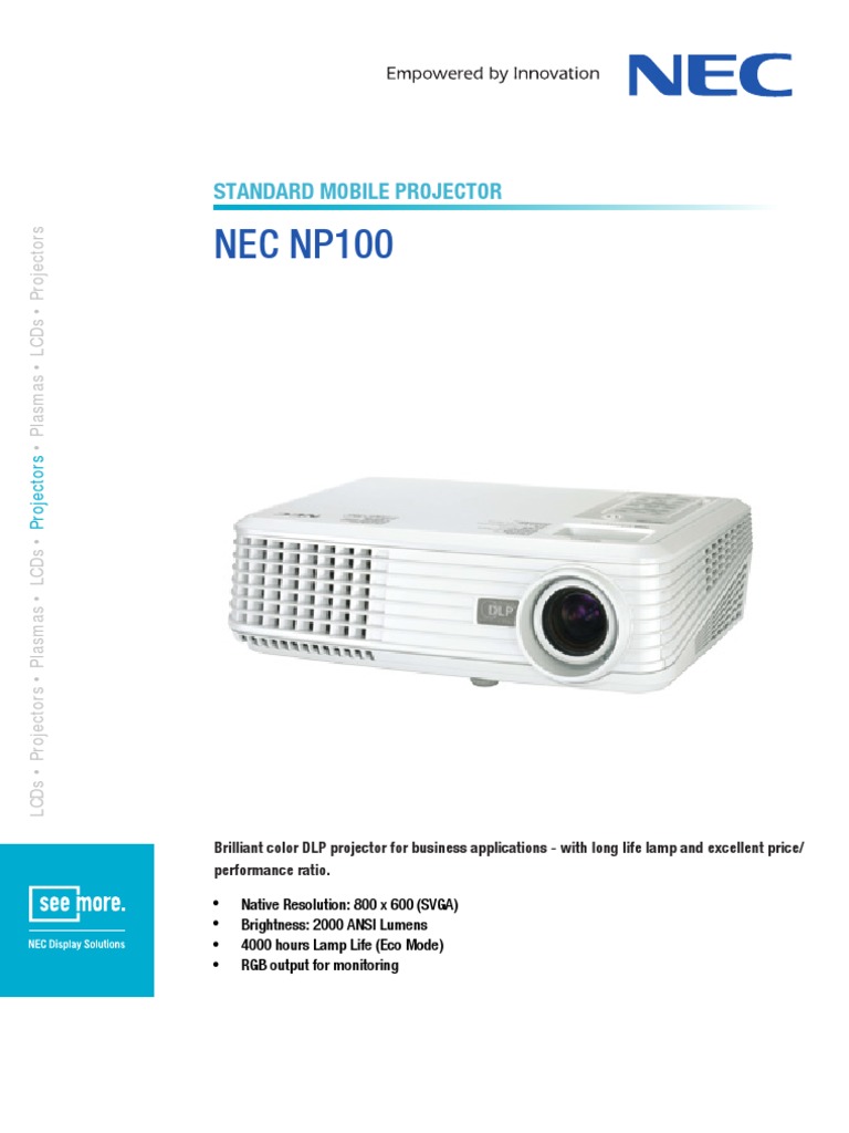 NEC NP100 Projector Specifications | PDF | Liquid Crystal Display ...
