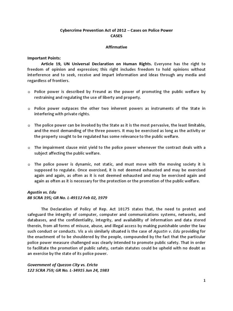 Cases On Police Power PDF Police Power (United States