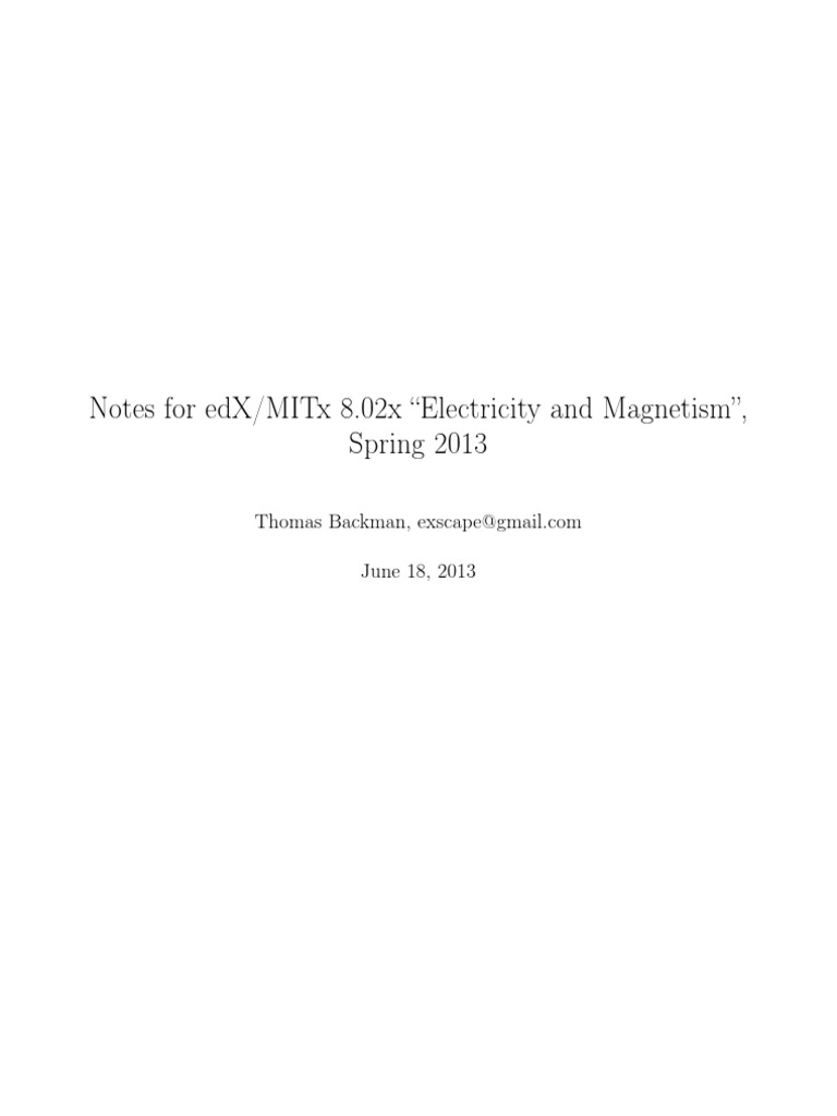 MITx 8.02x Electricity and Magnetism Notes | PDF | Electric Charge | Force