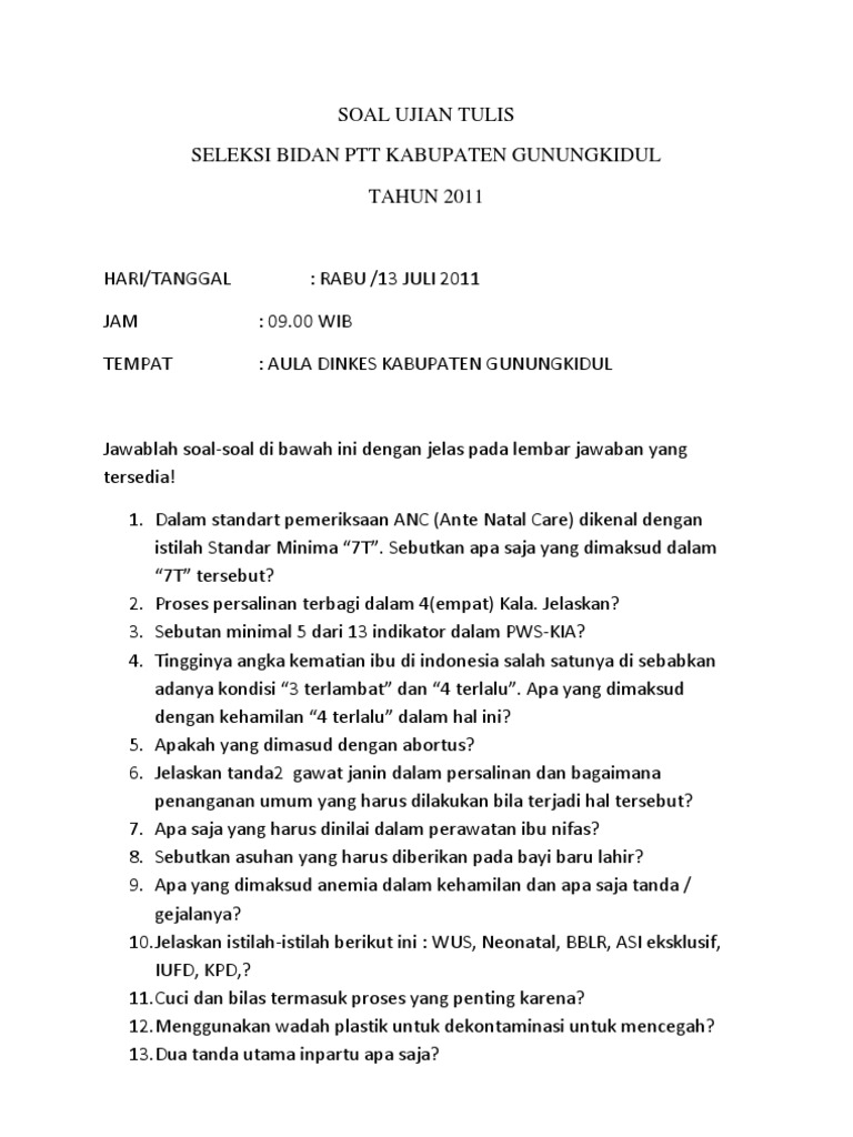 Contoh Soal Tes Dan Kunci Jawaban Pegawai Kontrak Dinas Kesehatan