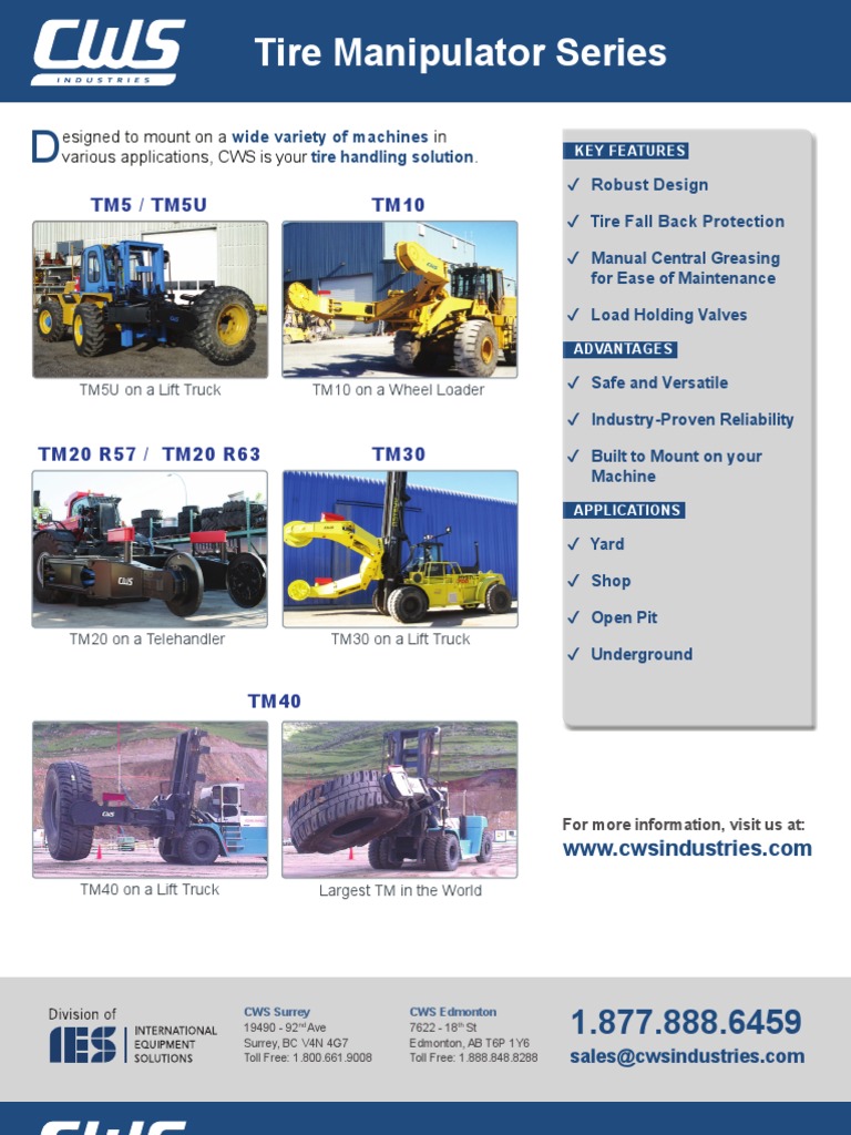 CWS Tire Manipulators | PDF | Tire | Elevator