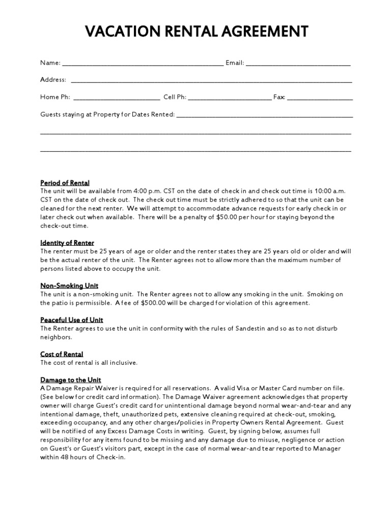 Vacation Rental and Golf Cart Agreement | PDF