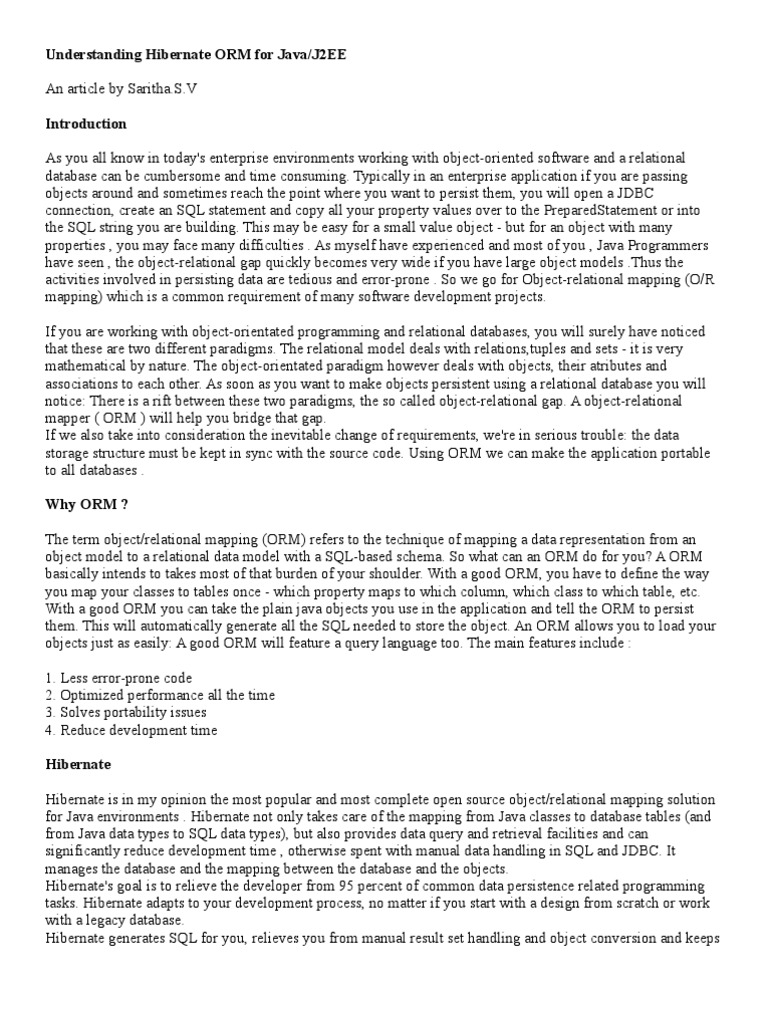 Understanding Hibernate ORM For Java | PDF | Object Relational Mapping ...
