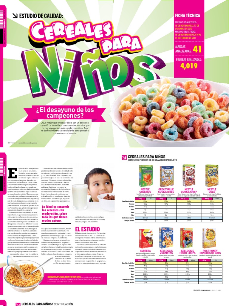 crear rotación Picante Cereales para Ninos | PDF | Azúcar | Dieta y nutrición