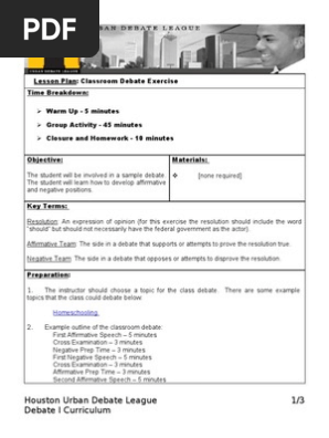 Lesson Plan - Classroom Debate Exercise