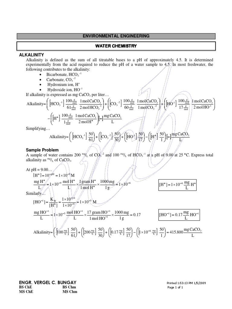 Water Chemistry and Alkalinity Analysis | PDF | Alkalinity | Bicarbonate