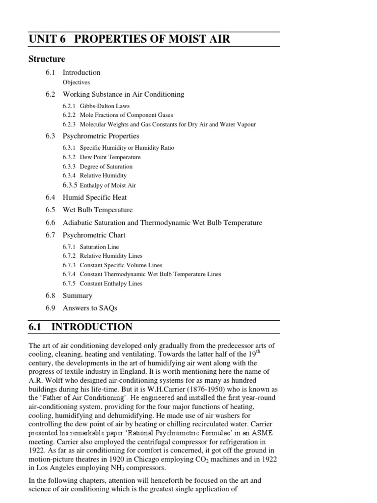 Unit 6 Properties Of Moist Air Structure Pdf Relative Humidity