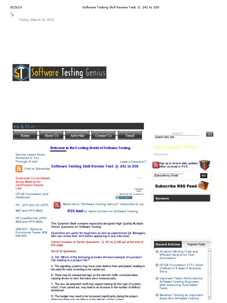 Software Testing Skill Review Q241-250 | PDF | Business | Computers
