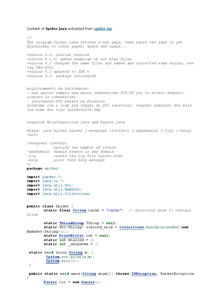 Java Web Crawler Spider.java Code | PDF | Java (Programming Language ...