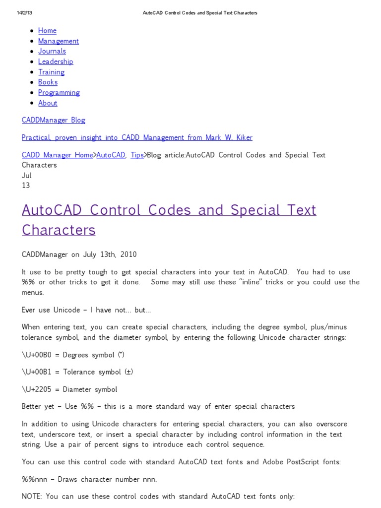 AutoCAD Control Codes and Special Text Characters Autodesk Auto Cad