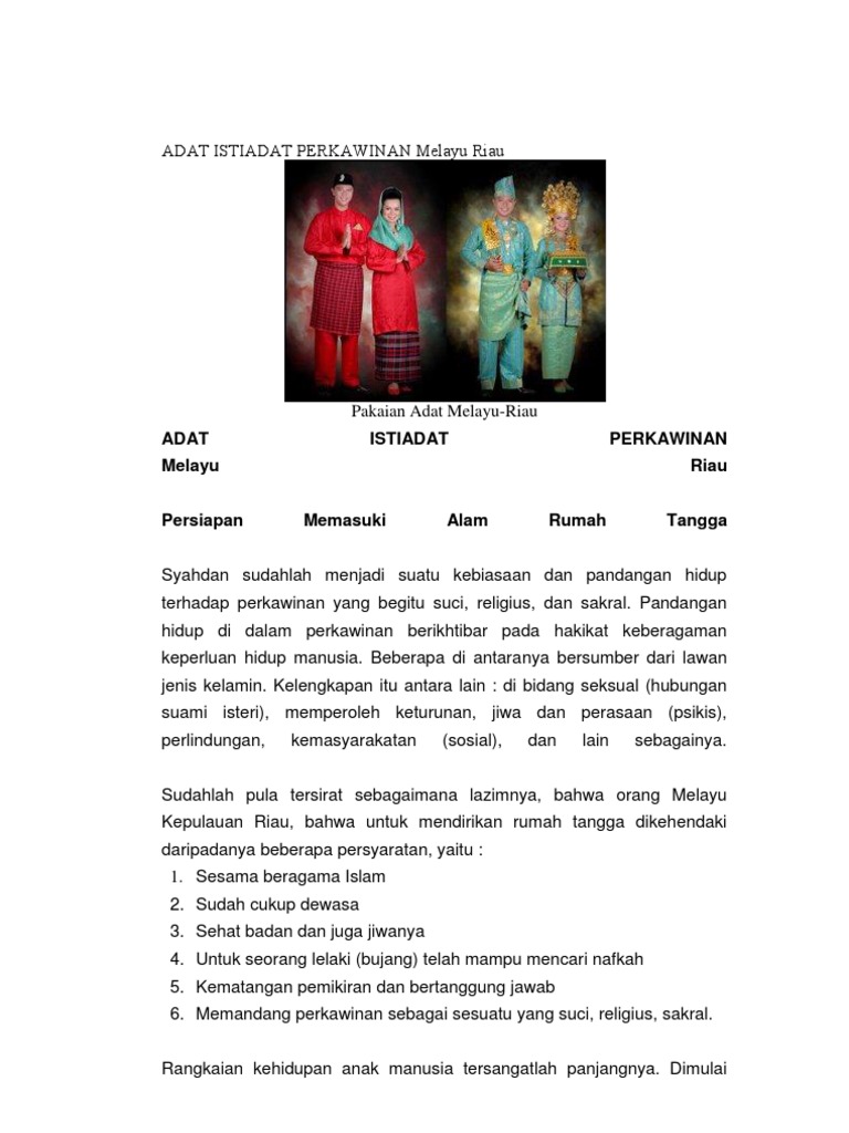 Adat Istiadat Perkawinan Melayu Riau