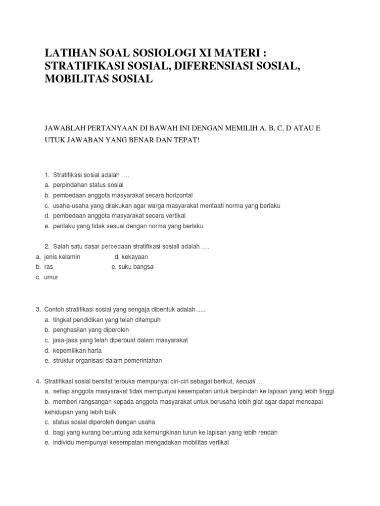 Latihan Soal Sosiologi Xi Materi