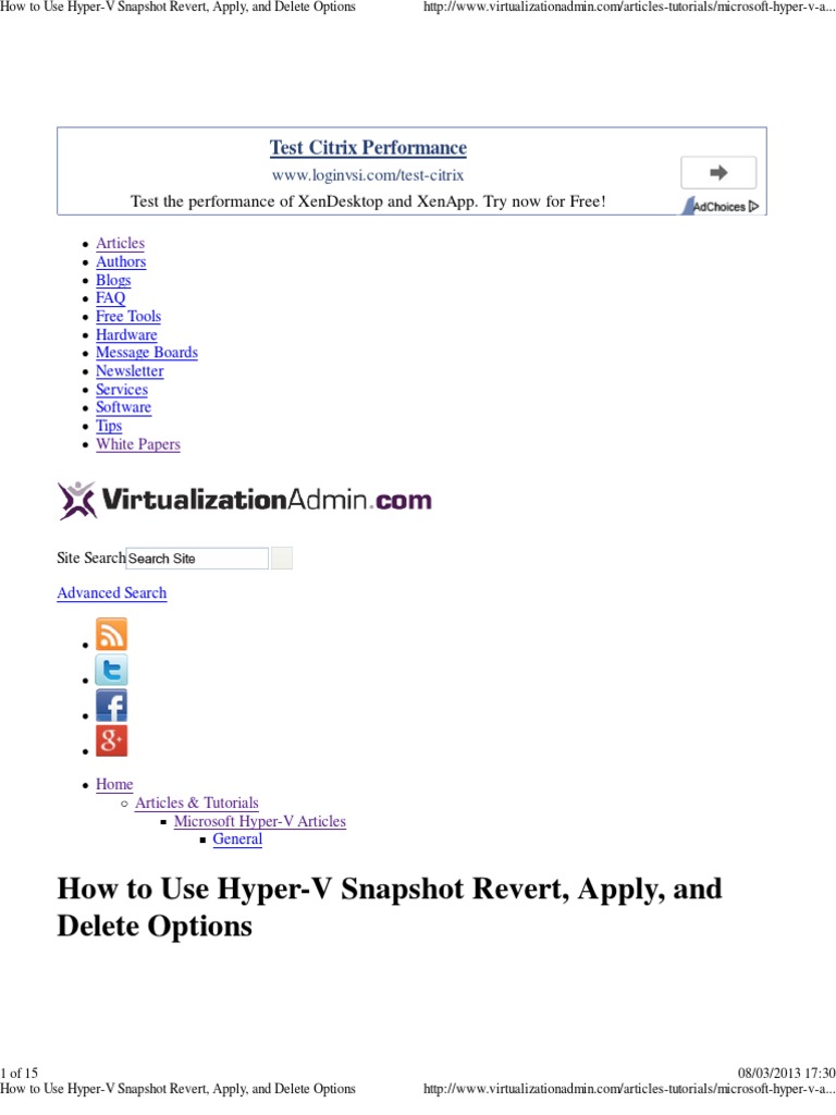 How To Use HyperV Snapshot Revert, Apply, and Delete Options PDF