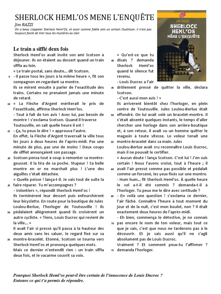 Sherlock Heml Os Mène L Enquête Pdf Sherlock Hem'los - Le Train A Sifflé Deux Fois | PDF | La violence