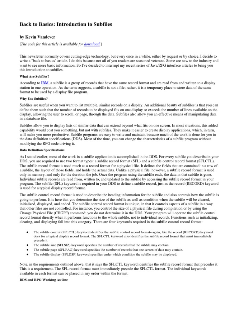 Back To Basics Introduction To Subfiles | PDF