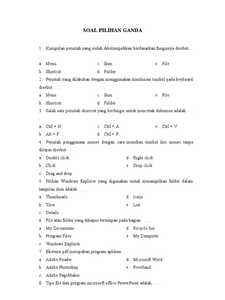 Soal Pilihan Ganda