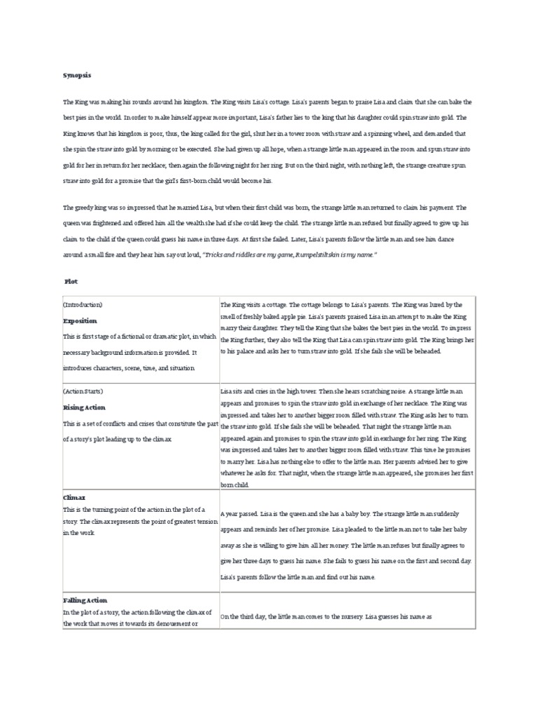 Synopsis Rumpelstiltskin PDF Narration