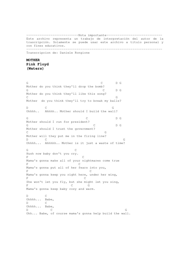 Acorde Mother - Pink Floyd | PDF