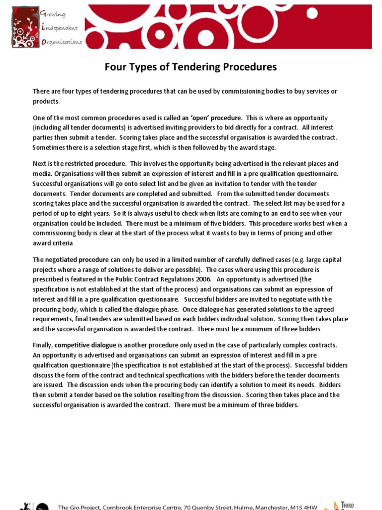 Four Types of Tendering Procedures Download Free PDF Business
