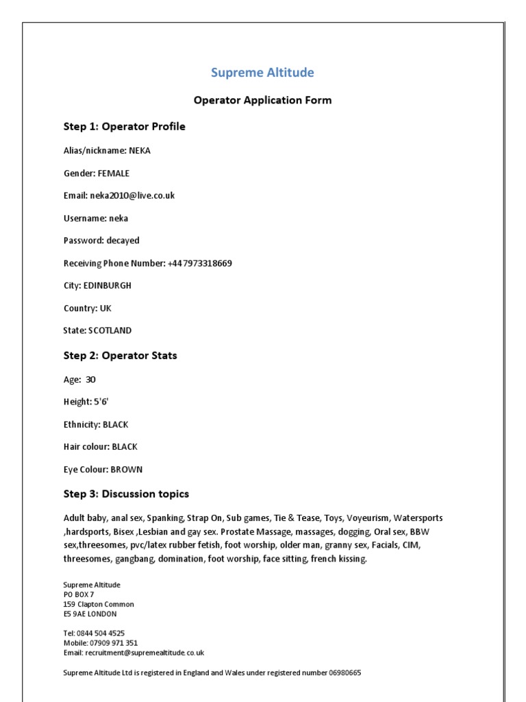 Operator Profile: Neka's Adult Interests | PDF