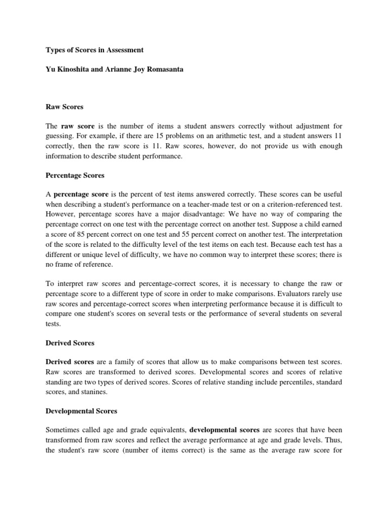 Understanding Types of Assessment Scores | PDF | Percentile | Standard ...