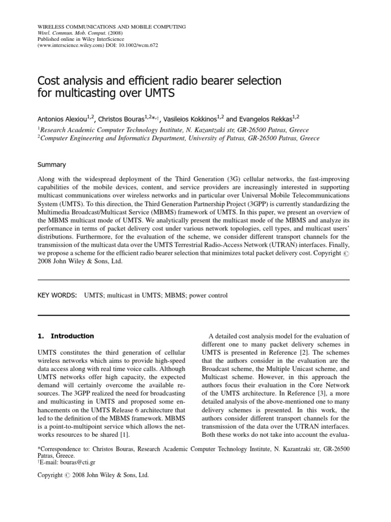 Cost Analysis and Efficient Radio Bearer Selection For Multicasting ...