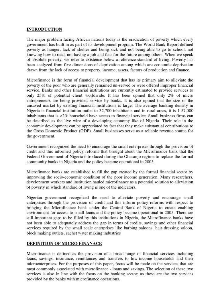 History of Microfinance in Nigeria | PDF | Economic Development | Poverty